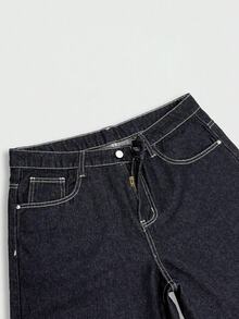 Manfinity EMRG Men's Summer Denim Shorts American Street Style Printed Loose Wide Leg Shorts, Holiday - Dark Wash - View 8