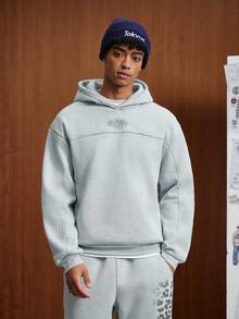 TOKVUE 男士休閒刺繡長袖百搭連帽衫 - 灰色 - 查看 2
