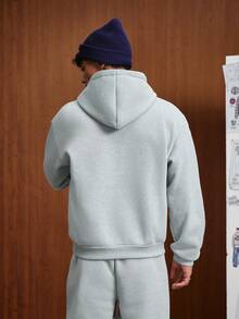 TOKVUE 男士休閒刺繡長袖百搭連帽衫 - 灰色 - 查看 3