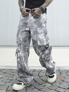 Manfinity EMRG Men's Full-Print Multi-Pocket Casual Jeans, Minimalist Design - Multicolor - View 3