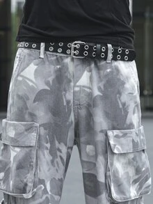 Manfinity EMRG Men's Full-Print Multi-Pocket Casual Jeans, Minimalist Design - Multicolor - View 4
