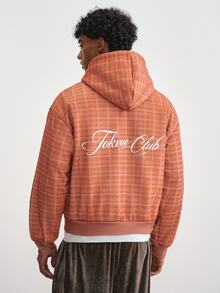 TOKVUE Men's Hooded Sweatshirt With Plaid And Letter Pattern, Urban Renaissance Street Style, Casual Fashion, Creative Personalized Streetwear - Multicolor - View 1