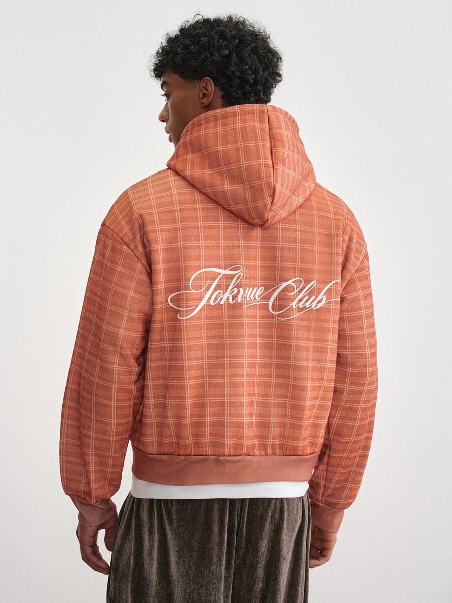 TOKVUE Men's Hooded Sweatshirt With Plaid And Letter Pattern, Urban Renaissance Street Style, Casual Fashion, Creative Personalized Streetwear - Multicolor - View 1