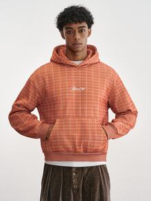 TOKVUE Men's Hooded Sweatshirt With Plaid And Letter Pattern, Urban Renaissance Street Style, Casual Fashion, Creative Personalized Streetwear - Multicolor - View 3