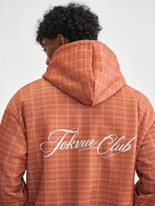 TOKVUE Men's Hooded Sweatshirt With Plaid And Letter Pattern, Urban Renaissance Street Style, Casual Fashion, Creative Personalized Streetwear - Multicolor - View 5
