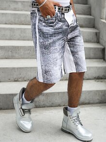 Manfinity EMRG Men's Fashion Street Colorblock 2 In 1 Design Casual Denim Shorts - Black and White - View 6
