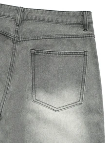 Manfinity EMRG Men's Streetwear Gothic Style Angel Print Grey Washed Denim Straight Leg Wide Leg Pants - Grey - View 7