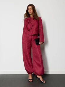 Nöista Part Of A Set, Jacquard Trousers, With Baloon Effect And Elastic Band On The Bottom Hem. Perfect For Casual Days, Weekends. Fall/Winter Outfit  - Burgundy - View 5