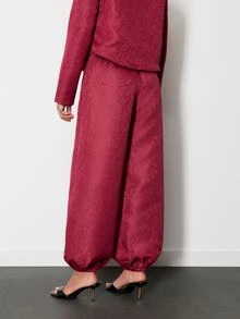 Nöista Part Of A Set, Jacquard Trousers, With Baloon Effect And Elastic Band On The Bottom Hem. Perfect For Casual Days, Weekends. Fall/Winter Outfit  - Burgundy - View 2