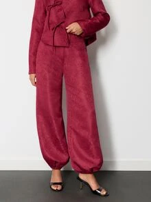 Nöista Part Of A Set, Jacquard Trousers, With Baloon Effect And Elastic Band On The Bottom Hem. Perfect For Casual Days, Weekends. Fall/Winter Outfit  - Burgundy - View 3