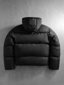 PAVTROS Men's Winter Hooded Padded Coat With Zipper And Pockets, New Year's Day - Black - View 2