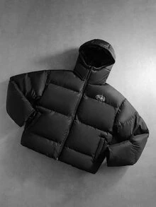 PAVTROS Men's Winter Hooded Padded Coat With Zipper And Pockets, New Year's Day - Black - View 1