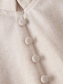 SHEIN MOD Vintage Inspired  Linen Dress With Puffed Sleeves And Button Detail For Summer,French Style Dress,Evening Dress, Chinese Style Dress - Khaki - View 6