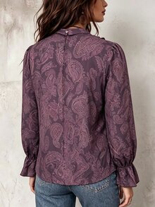 SHEIN Paisley Bohemian Elegant Commute & Date Long Sleeve Blouse For Women - Multicolor - View 2