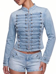 SHEIN ICON Women's Studded Decor Casual Versatile Daily Wear Long Sleeve Jacket - Blue - View 6