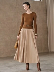 Anewsta Sweater Lengan Panjang Cokelat Gaya Elegan Desain Niche Baru 2026 - Coklat - View 3