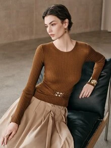 Anewsta Sweater Lengan Panjang Cokelat Gaya Elegan Desain Niche Baru 2026 - Coklat - View 8