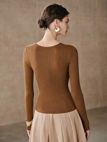 Anewsta Sweater Lengan Panjang Cokelat Gaya Elegan Desain Niche Baru 2026 - Coklat - View 2