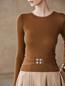 Anewsta Sweater Lengan Panjang Cokelat Gaya Elegan Desain Niche Baru 2026 - Coklat - View 5