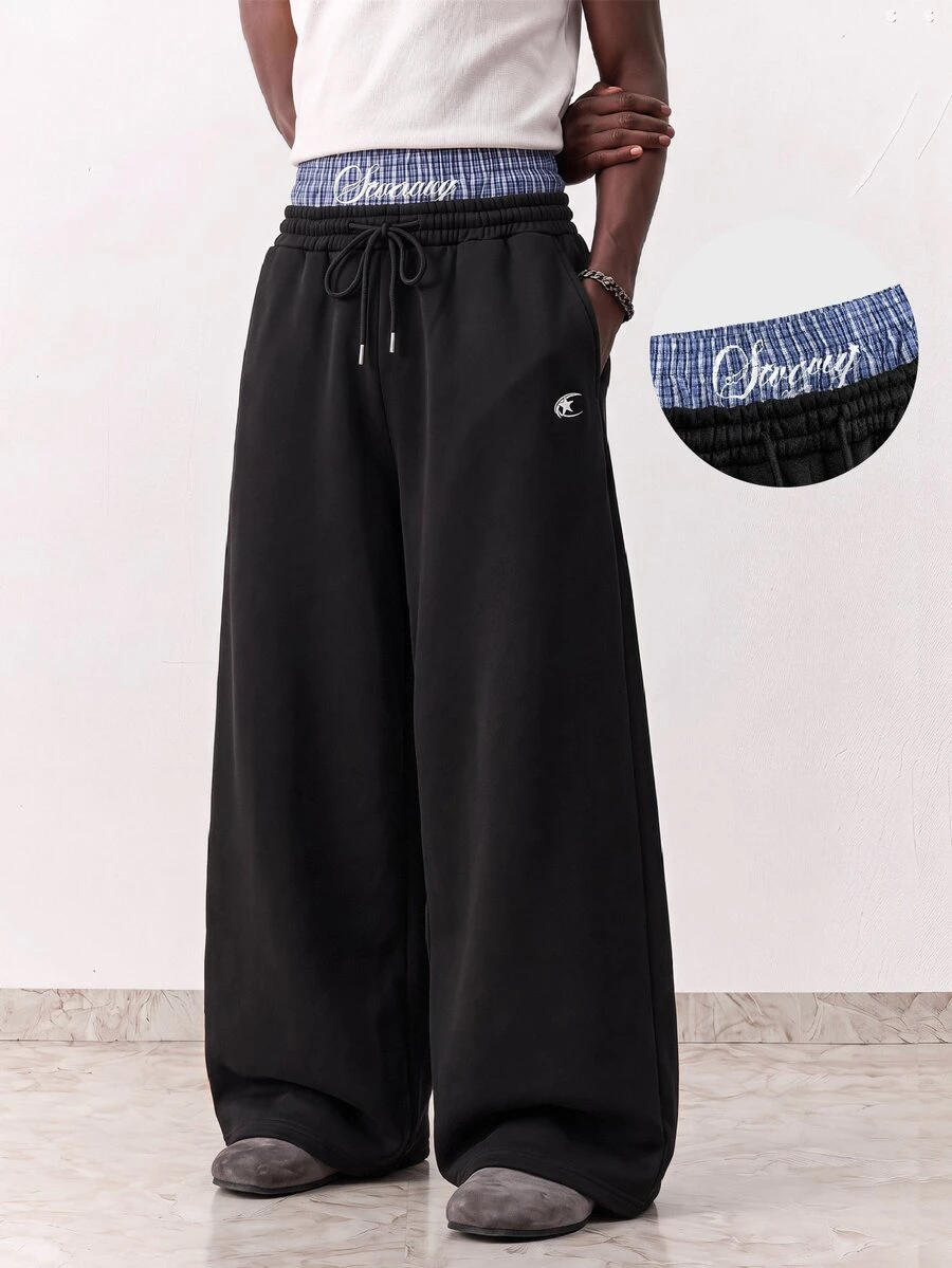 SWAVVY Men's Spring/Autumn Casual Loose Fit Long Pants Standard Size Grey Reflective Panel Patchwork - Black - View 1