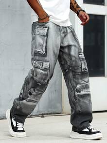 Manfinity EMRG Men's Washed Distressed Cargo Denim Jeans - Multicolor - View 4