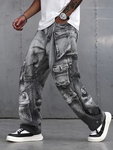 Manfinity EMRG Men's Washed Distressed Cargo Denim Jeans - Multicolor - View 1