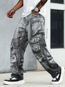 Manfinity EMRG Men's Washed Distressed Cargo Denim Jeans - Multicolor - View 3