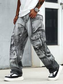 Manfinity EMRG Men's Washed Distressed Cargo Denim Jeans - Multicolor - View 5