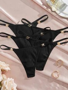 Nora Wilde Women's Simple Multi-Color Thong Panties 5-Pack Suitable For Summer - Black - View 4