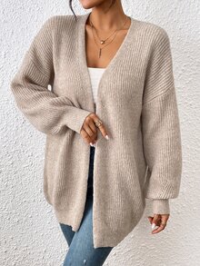 SHEIN LUNE Open Front Drop Shoulder Duster Cardigan,Long Sleeve Tops Fall Winter Cloth For Women - Mocha Brown - View 4