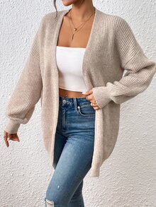 SHEIN LUNE Open Front Drop Shoulder Duster Cardigan,Long Sleeve Tops Fall Winter Cloth For Women - Mocha Brown - View 5