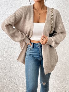 SHEIN LUNE Open Front Drop Shoulder Duster Cardigan,Long Sleeve Tops Fall Winter Cloth For Women - Mocha Brown - View 6