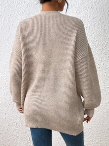 SHEIN LUNE Open Front Drop Shoulder Duster Cardigan,Long Sleeve Tops Fall Winter Cloth For Women - Mocha Brown - View 2