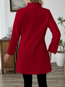 SHEIN Clasi 女款休閒商務休閒度假立領修身夾克外套，秋季布料，適合日常辦公，深紅色 - 紅色 - 查看 2