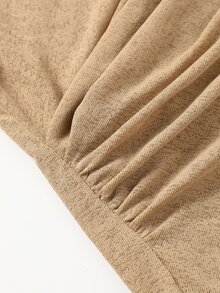 Linhara CURVE Plus Size Soft Knit Shiny Silk Fabric Criss-Cross Wrap Structure Long Sleeve Fitted T-Shirt Elegant For Outing, Date, Gathering, Party, Daily Commute - Khaki - View 7