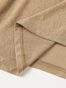 Linhara CURVE Plus Size Soft Knit Shiny Silk Fabric Criss-Cross Wrap Structure Long Sleeve Fitted T-Shirt Elegant For Outing, Date, Gathering, Party, Daily Commute - Khaki - View 8