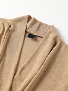 Linhara CURVE Plus Size Soft Knit Shiny Silk Fabric Criss-Cross Wrap Structure Long Sleeve Fitted T-Shirt Elegant For Outing, Date, Gathering, Party, Daily Commute - Khaki - View 6