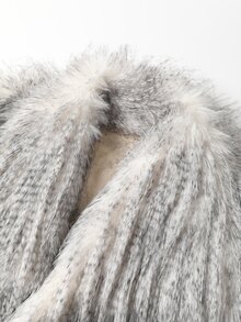 Cravure Damen Kunstfell Mantel in Große Größen mit großem Revers, Quastenstoff, langen Ärmeln, Taschen, modisch elegant für Party & Streetwear - Grau - Übersicht 7