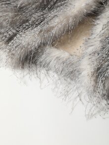 Cravure Damen Kunstfell Mantel in Große Größen mit großem Revers, Quastenstoff, langen Ärmeln, Taschen, modisch elegant für Party & Streetwear - Grau - Übersicht 5