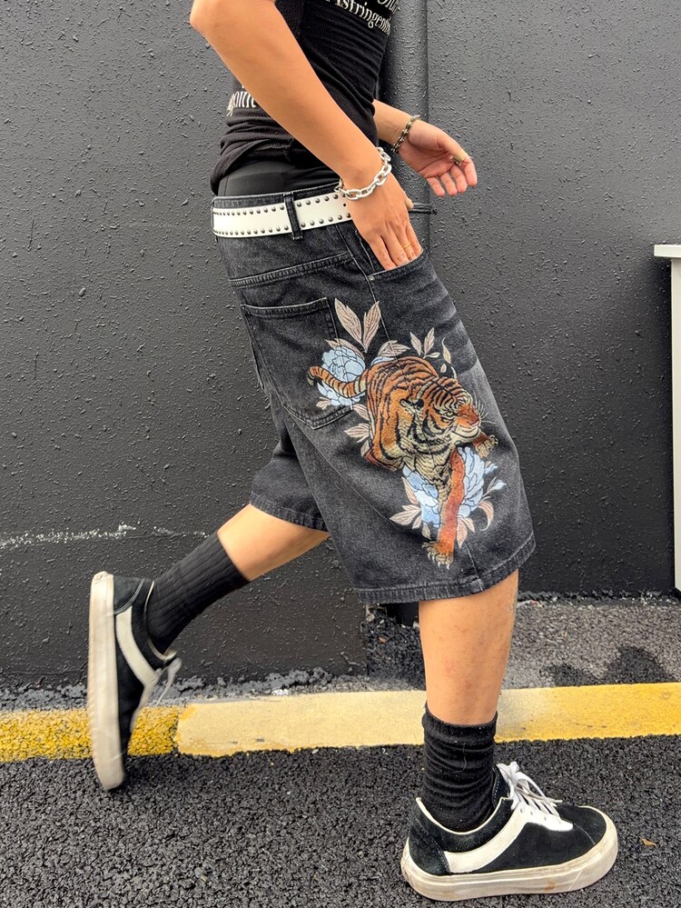 Manfinity EMRG Men's Denim Effect Wide Leg Shorts - Grey - View 6
