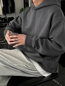 DAZY Men's Grey Casual Letter Embroidered Hoodie Fall,Winter - Dark Grey - View 3