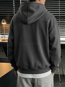 DAZY Men's Grey Casual Letter Embroidered Hoodie Fall,Winter - Dark Grey - View 2