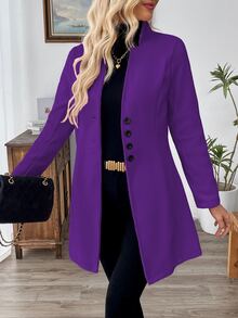 SHEIN Clasi 女士休闲迷你立领修身外套，适合度假穿着，秋冬季女装 - 紫色 - 查看 7