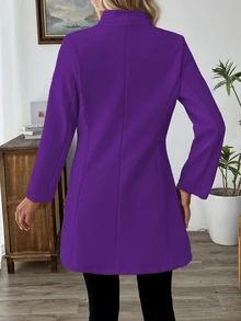 SHEIN Clasi 女士休闲迷你立领修身外套，适合度假穿着，秋冬季女装 - 紫色 - 查看 2