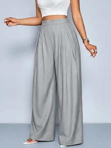 SOLERSUN Women's Light Grey High Waist Pleated Draped Wide Leg Suit Pants With Side PocketsVersatile For Daily Parties Office Business Autumn Casual - Grey - View 6