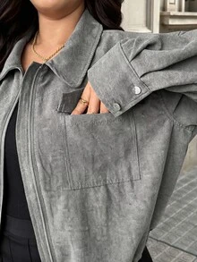 Ceyna Plus Size Women's French Casual Elegant Loose Long Sleeve Jacket Fall - Grey - View 7