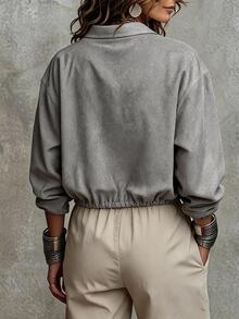 Ceyna Plus Size Women's French Casual Elegant Loose Long Sleeve Jacket Fall - Grey - View 6