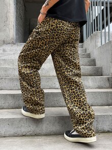Manfinity EMRG Men's Casual Streatwear Street Leopard Print Loose Fit Jeans, Fashionable Streetwear Pants Brown Zebra Print Summer Night Party Rave - Multicolor - View 8