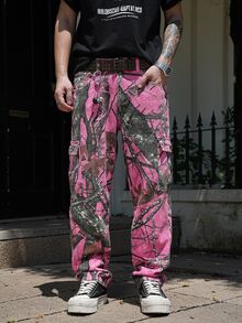 Manfinity EMRG Pantalones vaqueros de estilo cargo de moda versátil con estampado de color contrastante para hombres - Multicolor - Ver 7