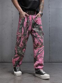 Manfinity EMRG Pantalones vaqueros de estilo cargo de moda versátil con estampado de color contrastante para hombres - Multicolor - Ver 1